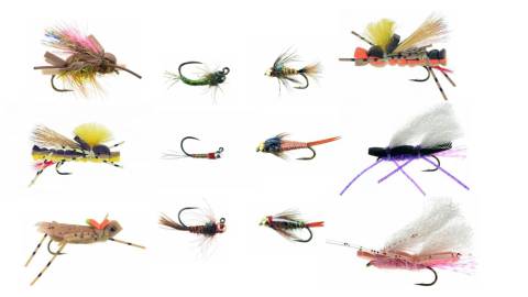 Hopper Dropper Collection: 6 Assorted Hoppers + 6 Assorted BH Nymphs + Fly Box