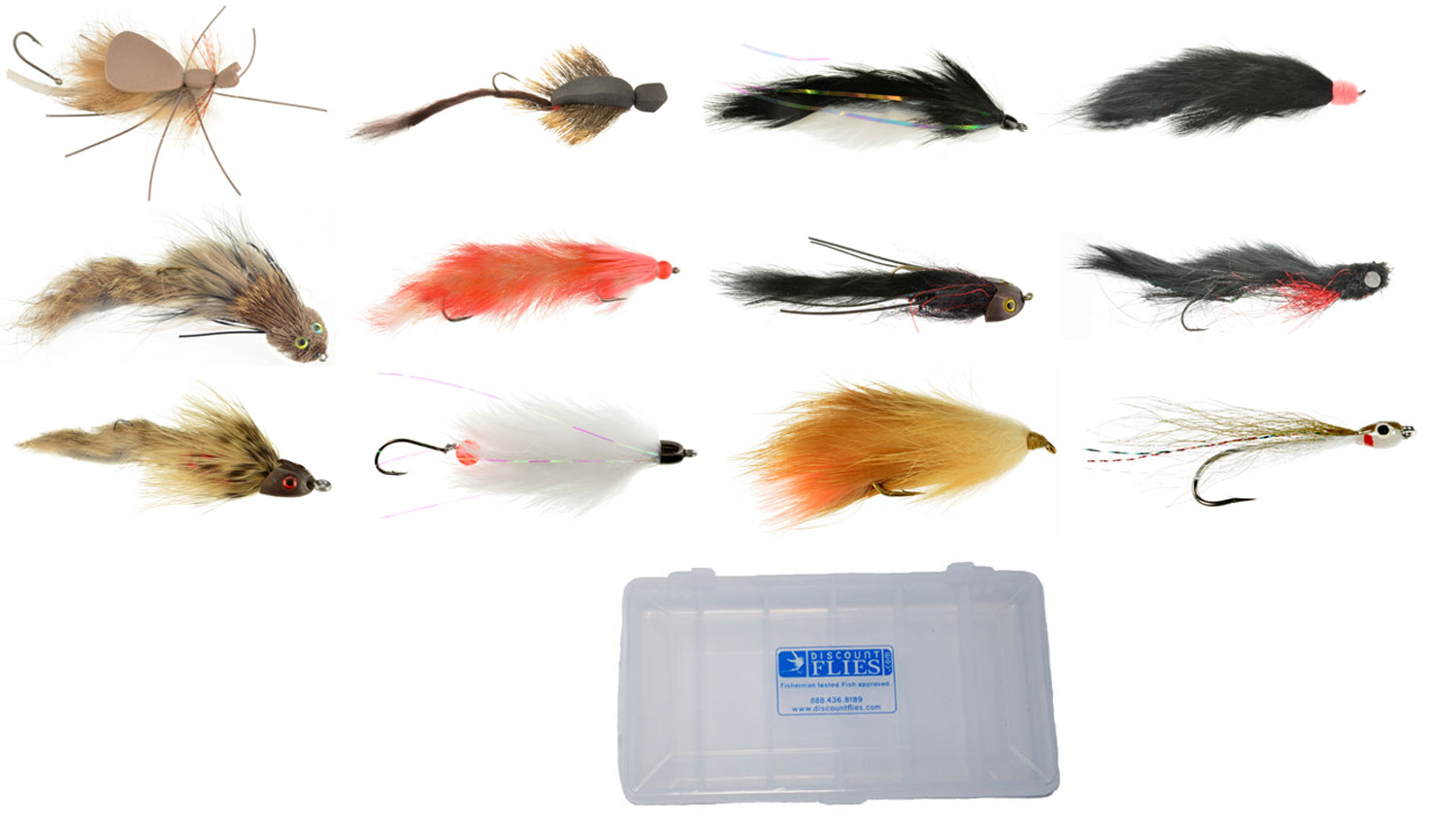 Big Trout Mouse & Streamer Fly Collection - 12 Flies + Fly Box