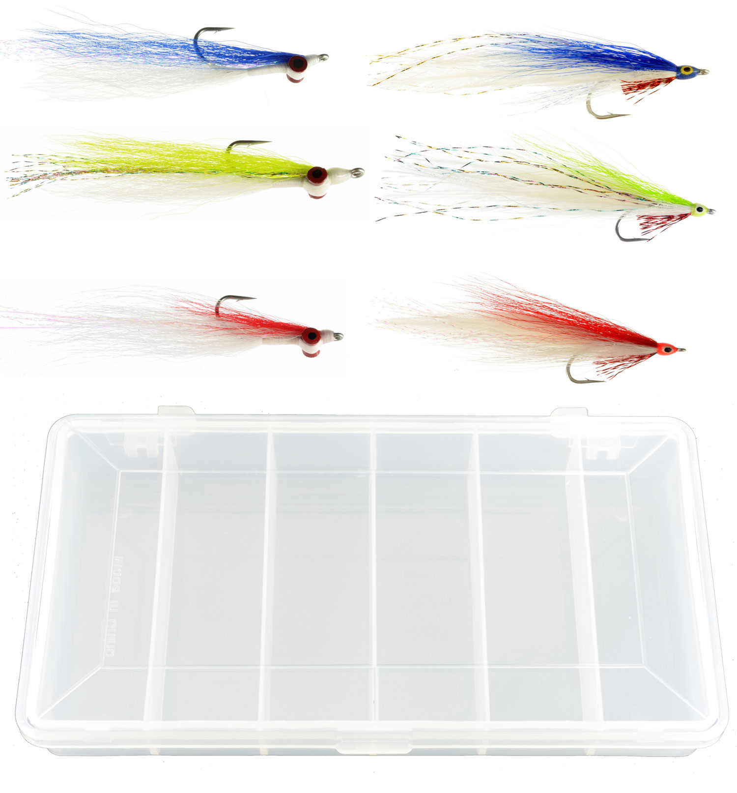 Clouser & Deceiver Baitfish Fly Collection: 6 Flies + Fly Box