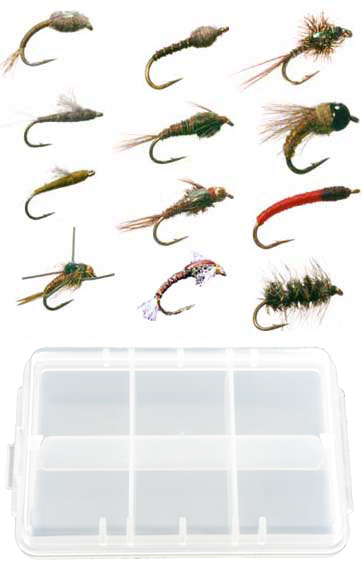 Midge Fly Collection: 12 Trout Flies + Fly Box