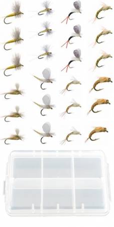 Pale Morning Dun (PMD) Collection: 24 Flies + Fly Box, Fly Fishing Flies  For Less