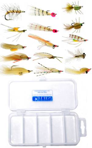 Rod Hamilton Bonefish DIY Fly Collection: 15 Flies + Fly Box