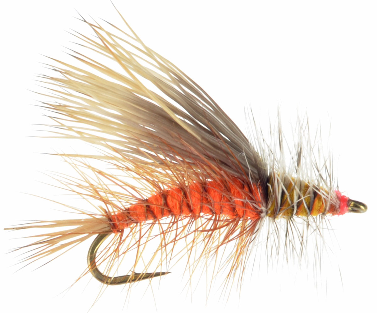 6 Nr Ginger Netzstrümpfe Hopper ohne Widerhaken mit orange Schaum-Dry Fly Size 12 